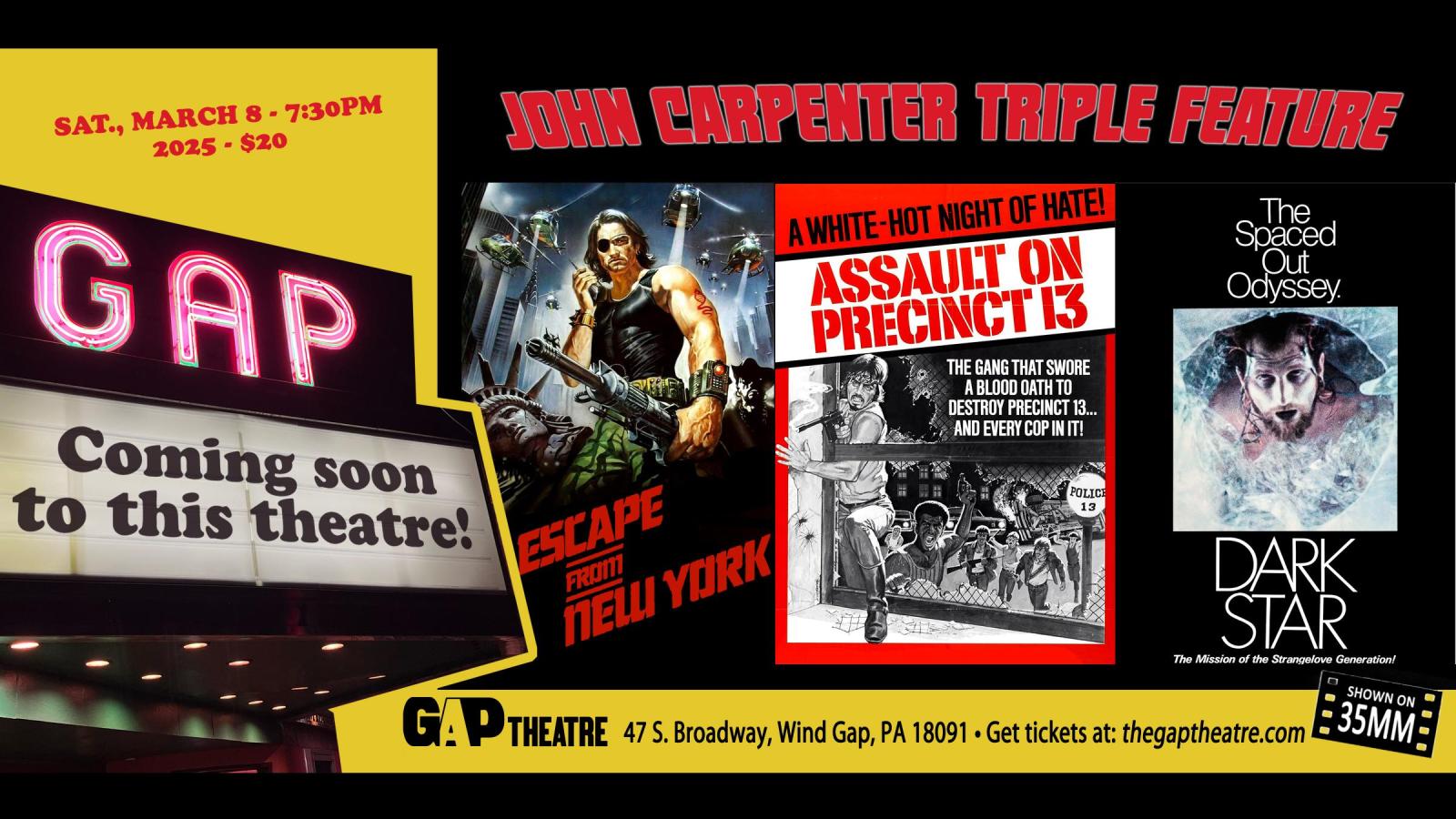 John Carpenter 35mm Triple-Bill: ESCAPE FROM NEW YORK (1981), ASSAULT ON PRECINCT 13 (1976) & DARK STAR (1974)