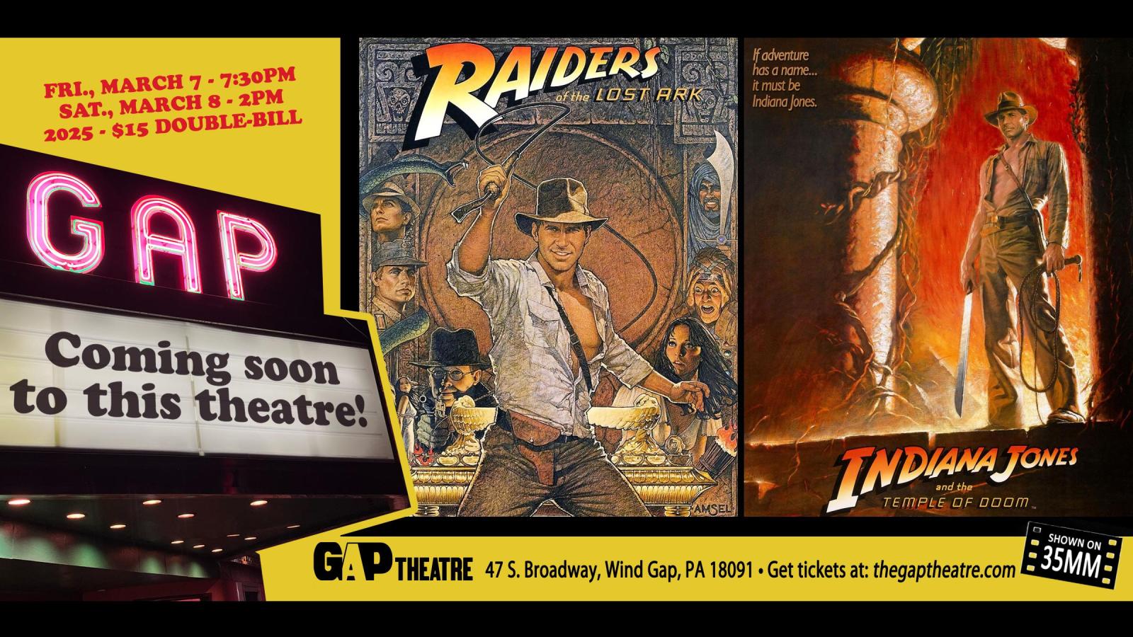 RAIDERS OF THE LOST ARK / INDIANA JONES AND THE TEMPLE OF DOOM 35mm Double Feature