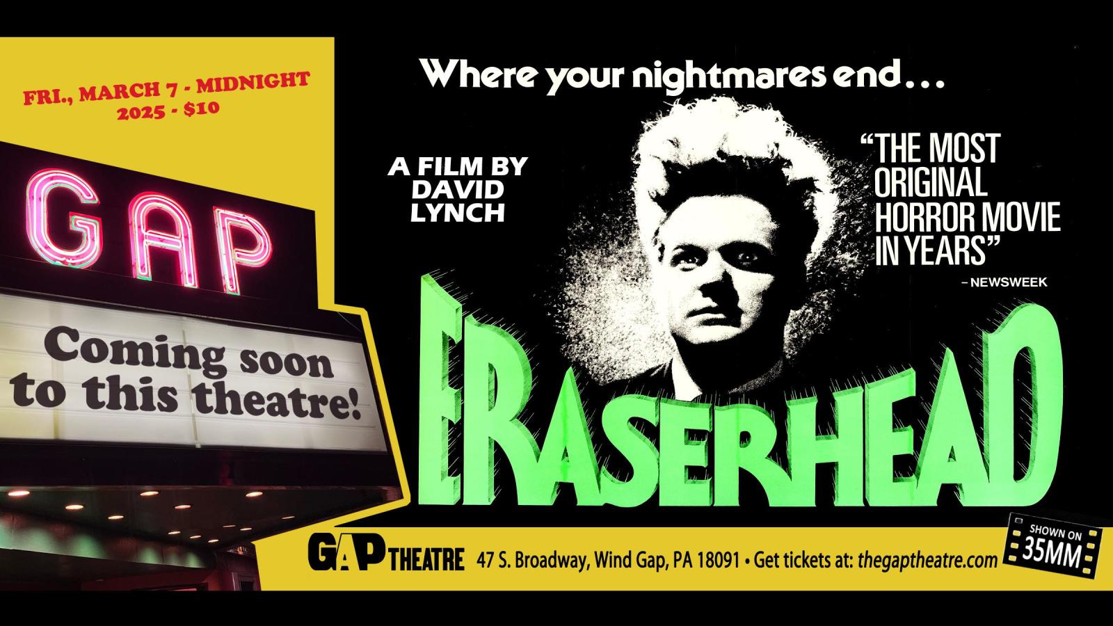 MIDNIGHTS @ THE GAP: ERASERHEAD (1977) on 35mm
