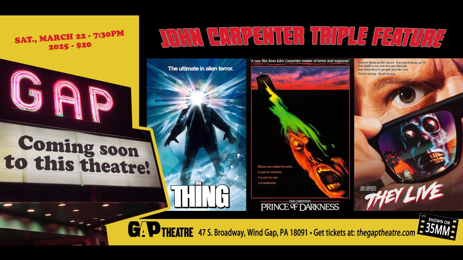 John Carpenter 35mm Triple-Bill: THE THING (1982), PRINCE OF DARKNESS (1987) & THEY LIVE (1988)