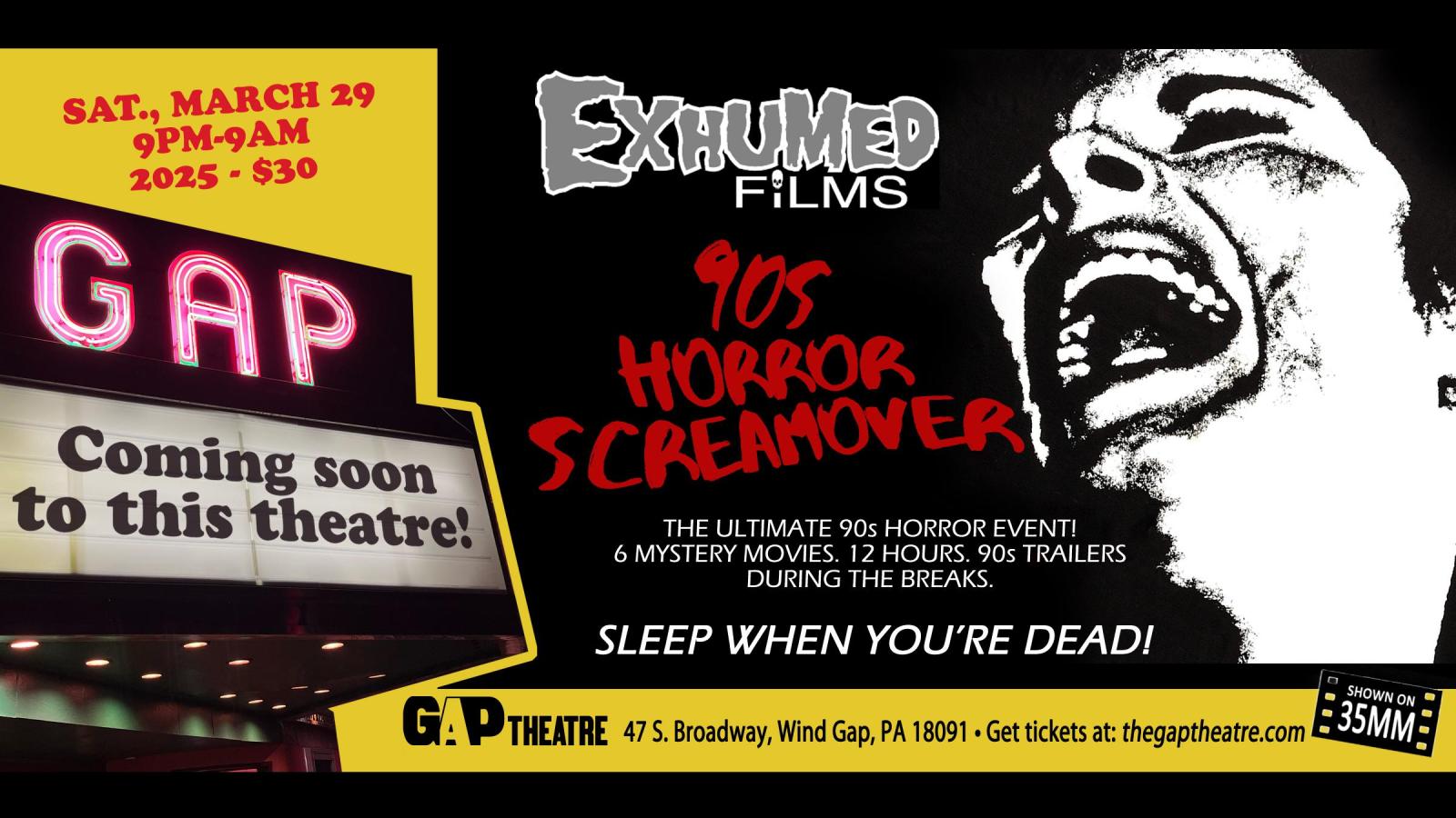 Exhumed Films presents 90s HORROR SCREAMOVER - The Ultimate 12 hour 90s Horror Marathon!