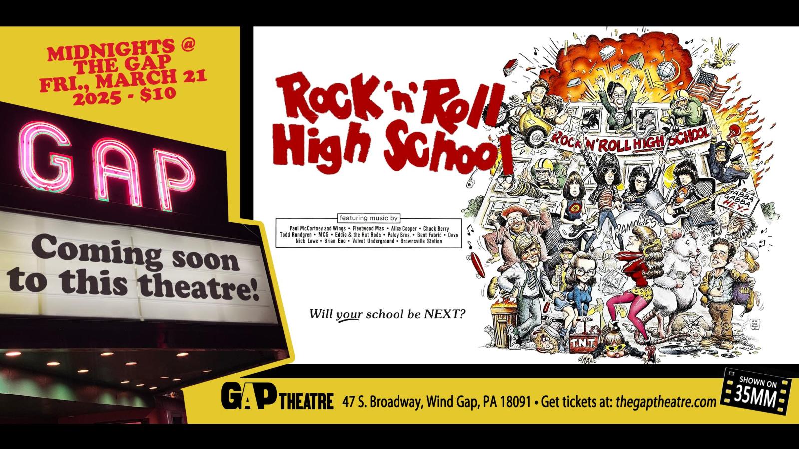 MIDNIGHTS @ THE GAP: ROCK N ROLL HIGH SCHOOL (1980) in 35mm