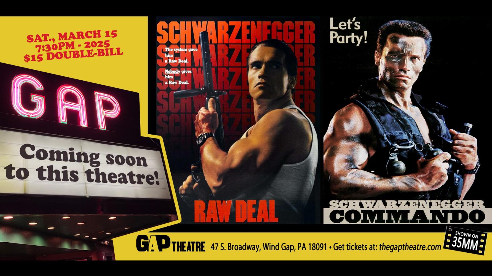 ARNOLD SCHWARZENEGGER DOUBLE FEATURE: COMMANDO (1985) & RAW DEAL (1986) on 35mm