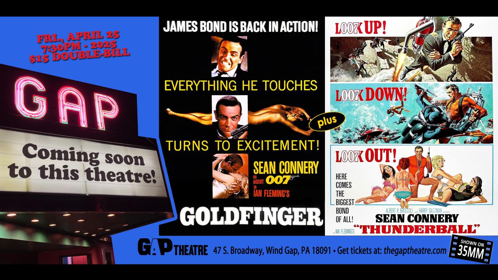 SEAN CONNERY is 007 in GOLDFINGER (1964) & THUNDERBALL (1965) double-bill in 35mm