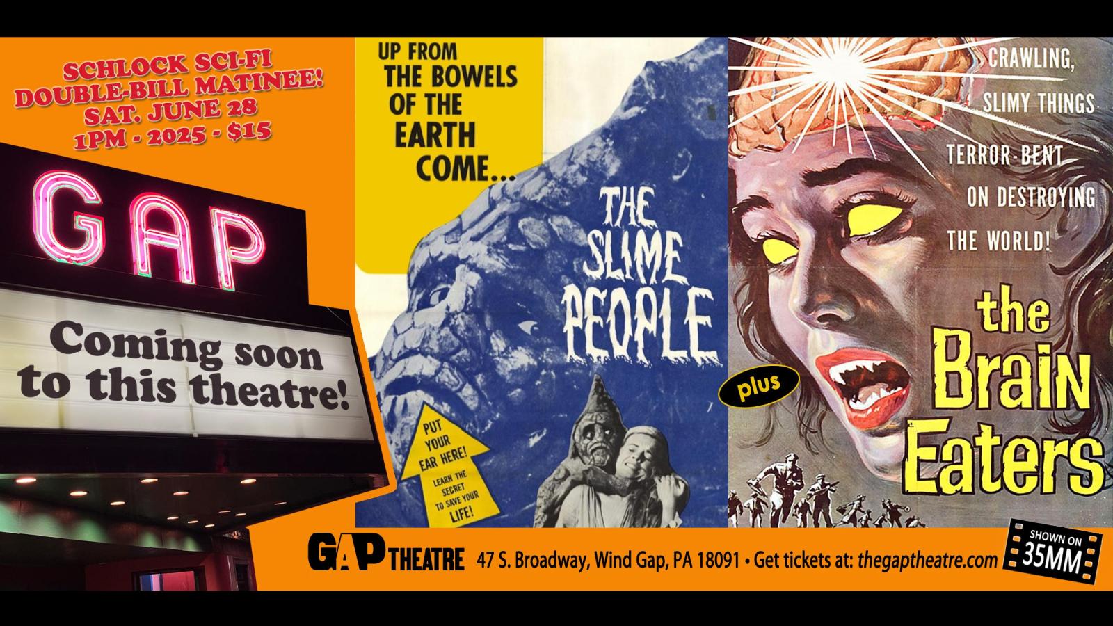 SCHLOCK SCI-FI DOUBLE FEATURE MATINEE: THE SLIME PEOPLE (1963) & THE BRAIN EATERS (1958) on 35mm
