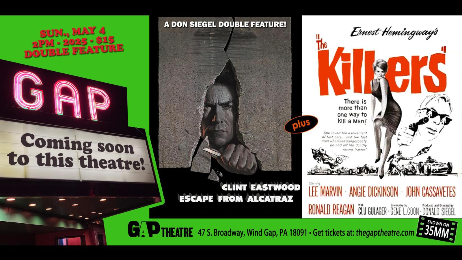 DON SIEGEL DOUBLE FEATURE: ESCAPE FROM ALCATRAZ (1979) & THE KILLERS (1964) in 35mm