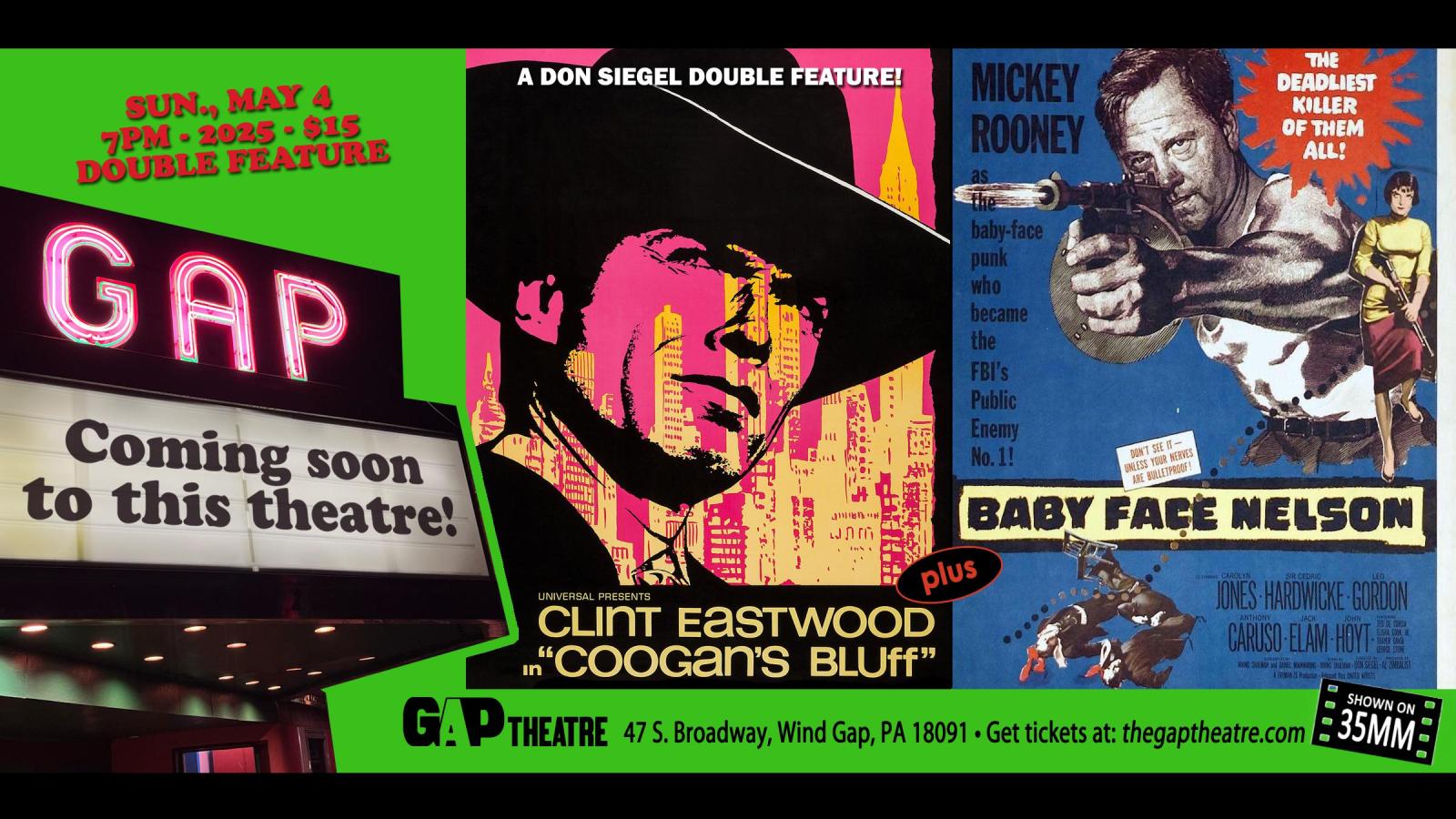 DON SIEGEL DOUBLE FEATURE: COOGAN’S BLUFF (1968) & BABY FACE NELSON (1957) in 35mm