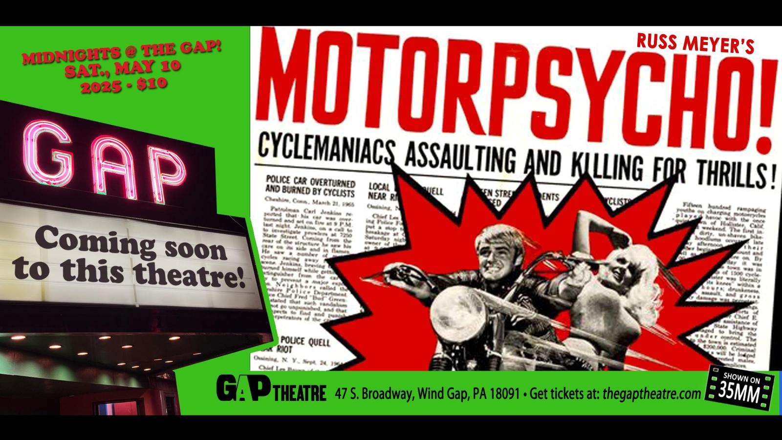 MIDNIGHTS @ THE GAP: RUSS MEYER’S MOTOR PSYCHO (1965) on 35mm