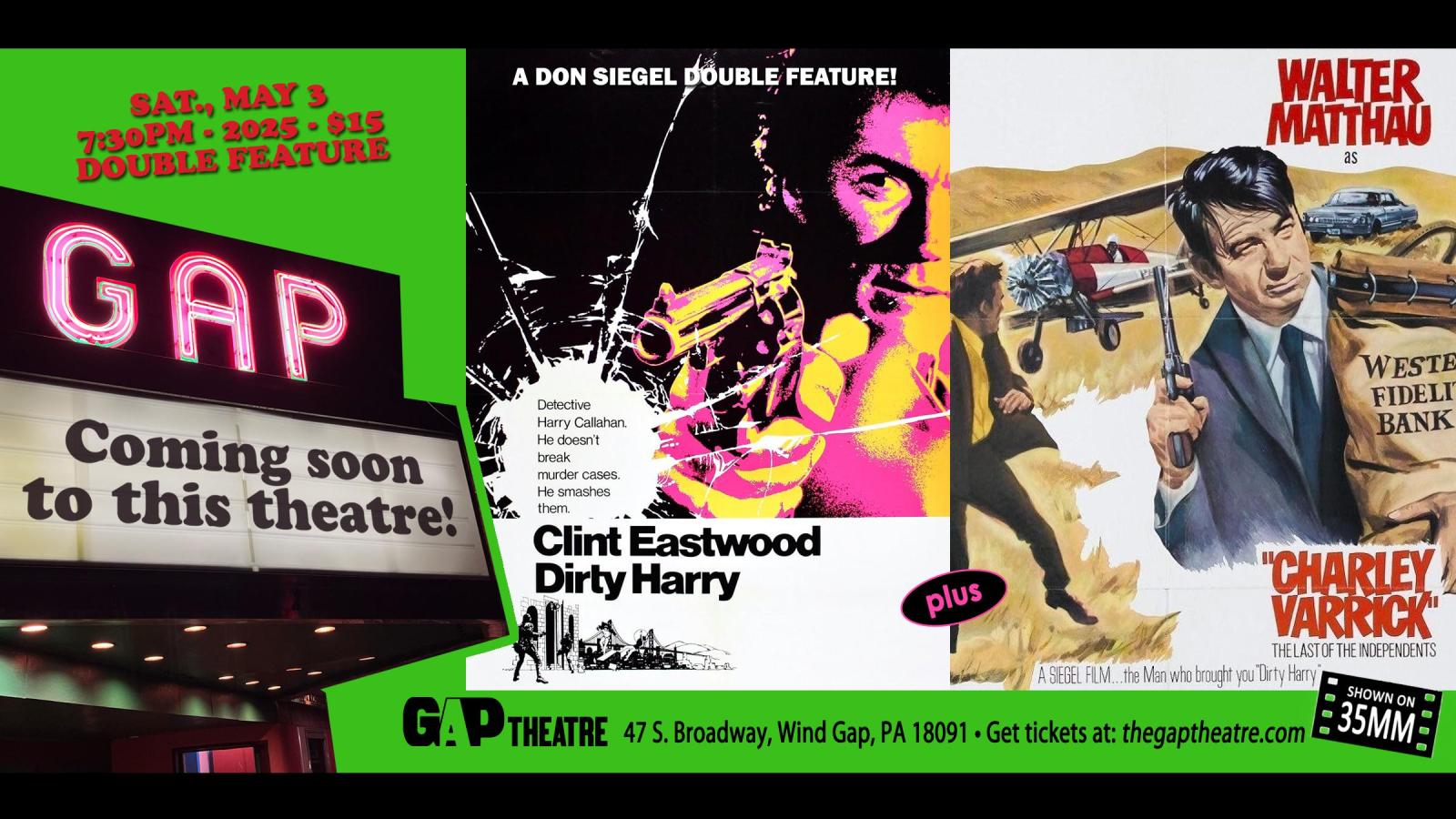 DON SIEGEL DOUBLE FEATURE: DIRTY HARRY (1971) & CHARLEY VARRICK (1973) in 35mm
