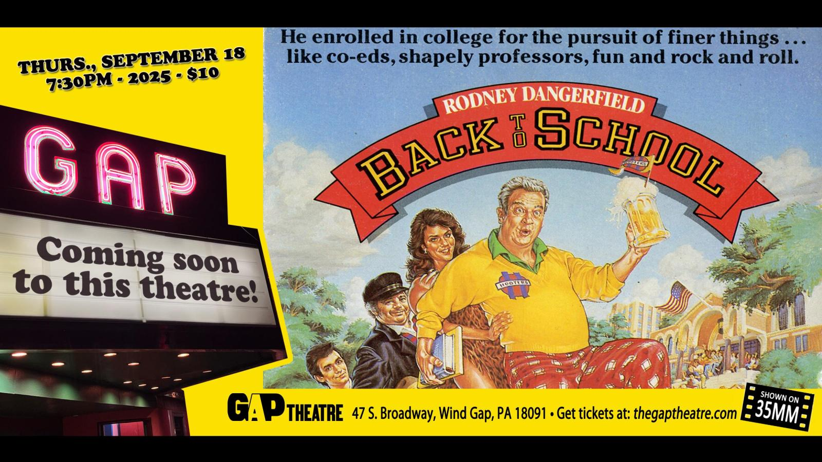 Rodney Dangerfield in BACK TO SCHOOL (1986) on 35mm!
