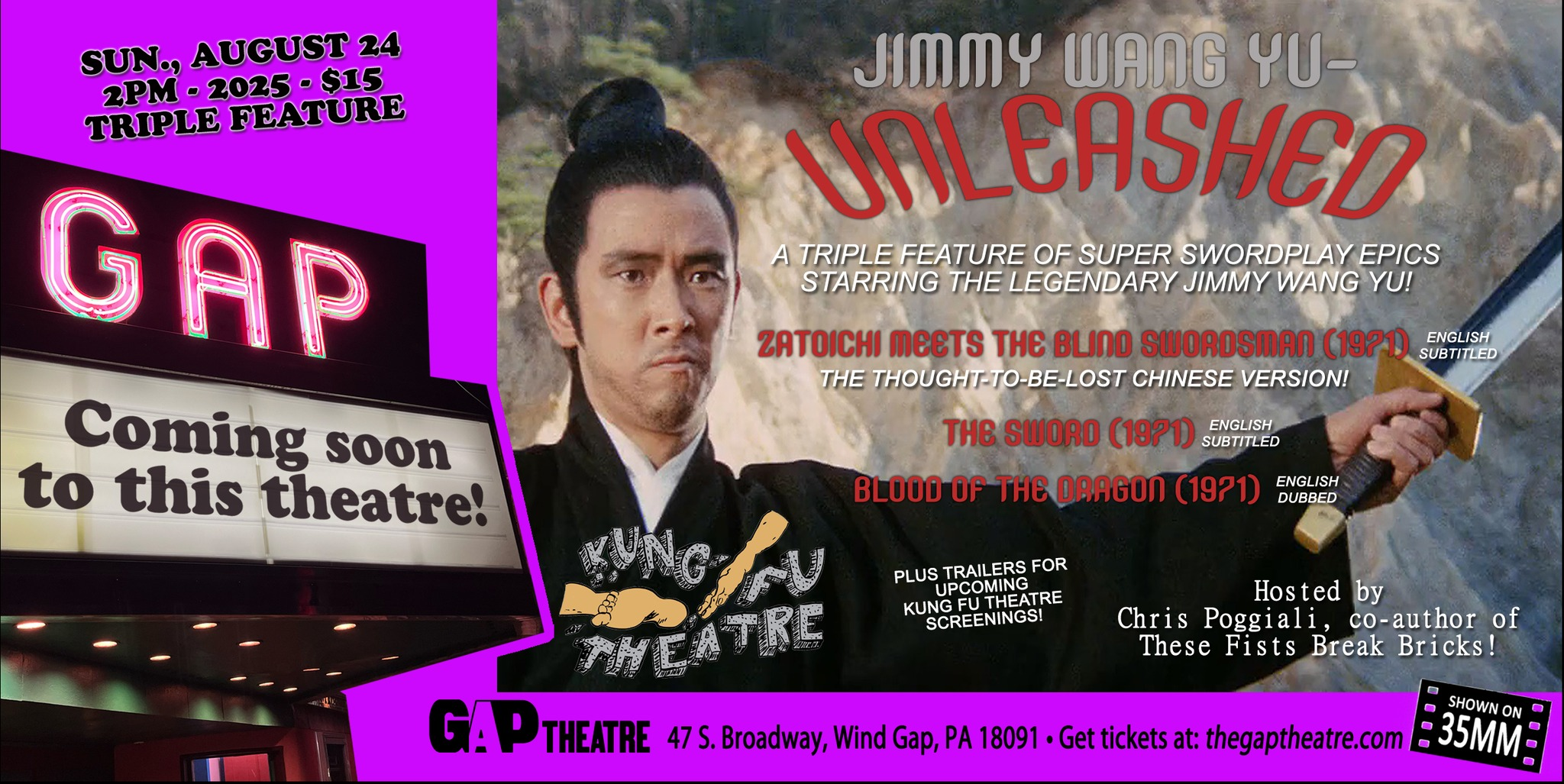 KUNG FU THEATRE: JIMMY WANG YU—UNLEASHED Triple Feature on 35mm