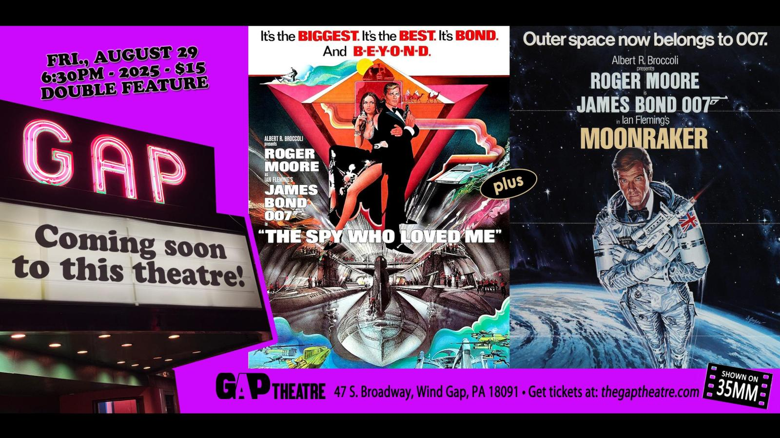 Roger Moore is James Bond in THE SPY WHO LOVED ME (1977) and MOONRAKER (1979) Double Feature in 35mm