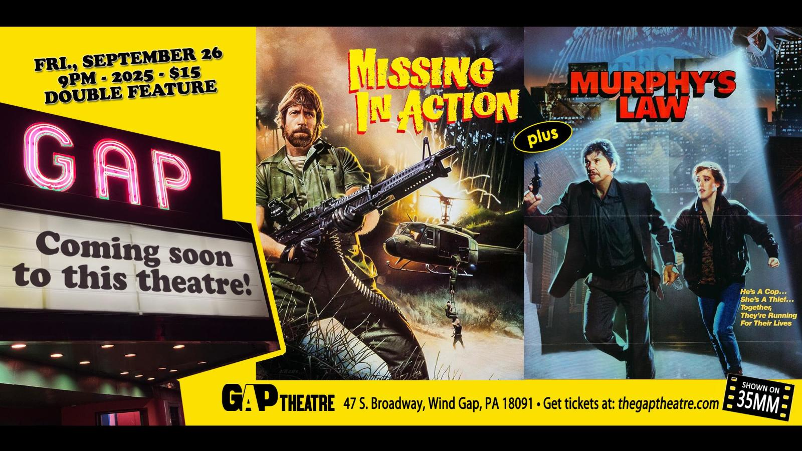 Cannon Films Double Feature: MISSING IN ACTION (1984) & MURPHY’S LAW (1986) in 35mm