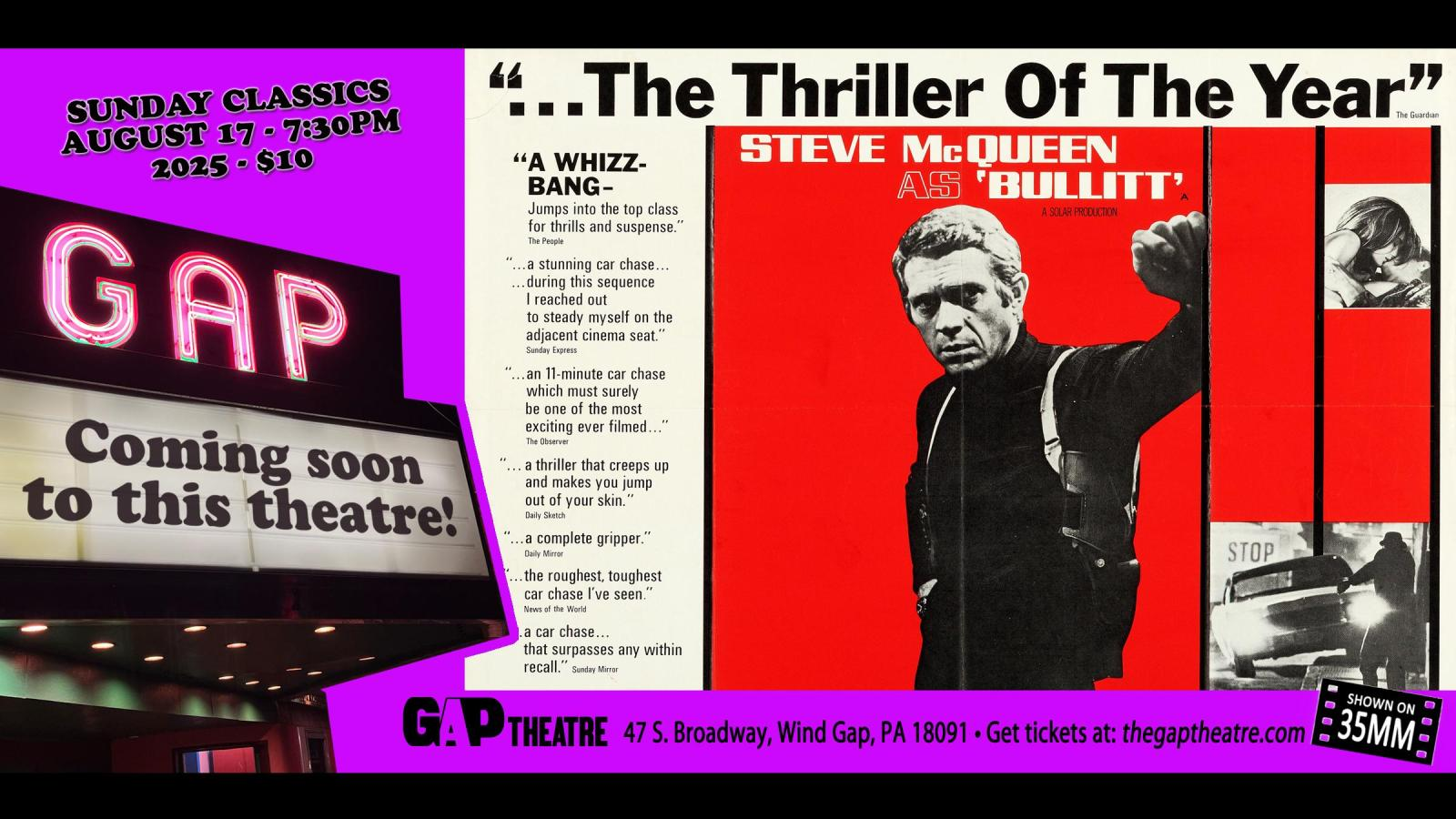 Sunday Classics: Steve McQueen in BULLITT (1968) on 35mm
