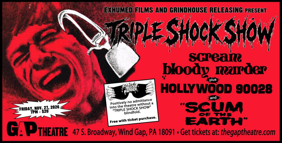 TRIPLE SHOCK SHOW - SCREAM BLOODY MURDER (1972) / HOLLYWOOD 90028 (1973) / SCUM OF THE EARTH (1974) Triple-bill
